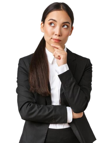 Professional woman in a black suit contemplating, symbolizing legal guidance for Texas accident victims.