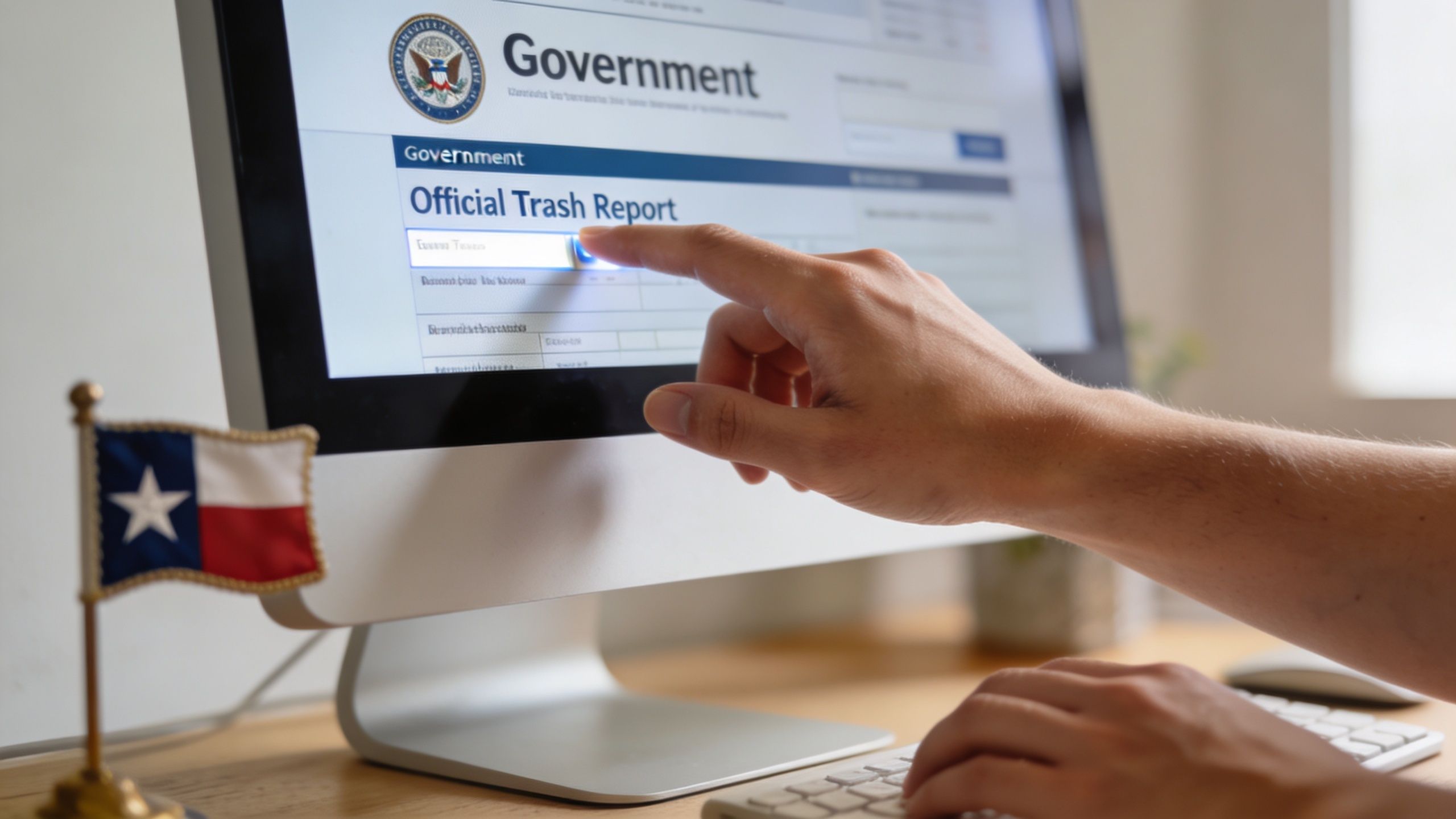 A person using a computer to fill out an official government crash report form in Texas.