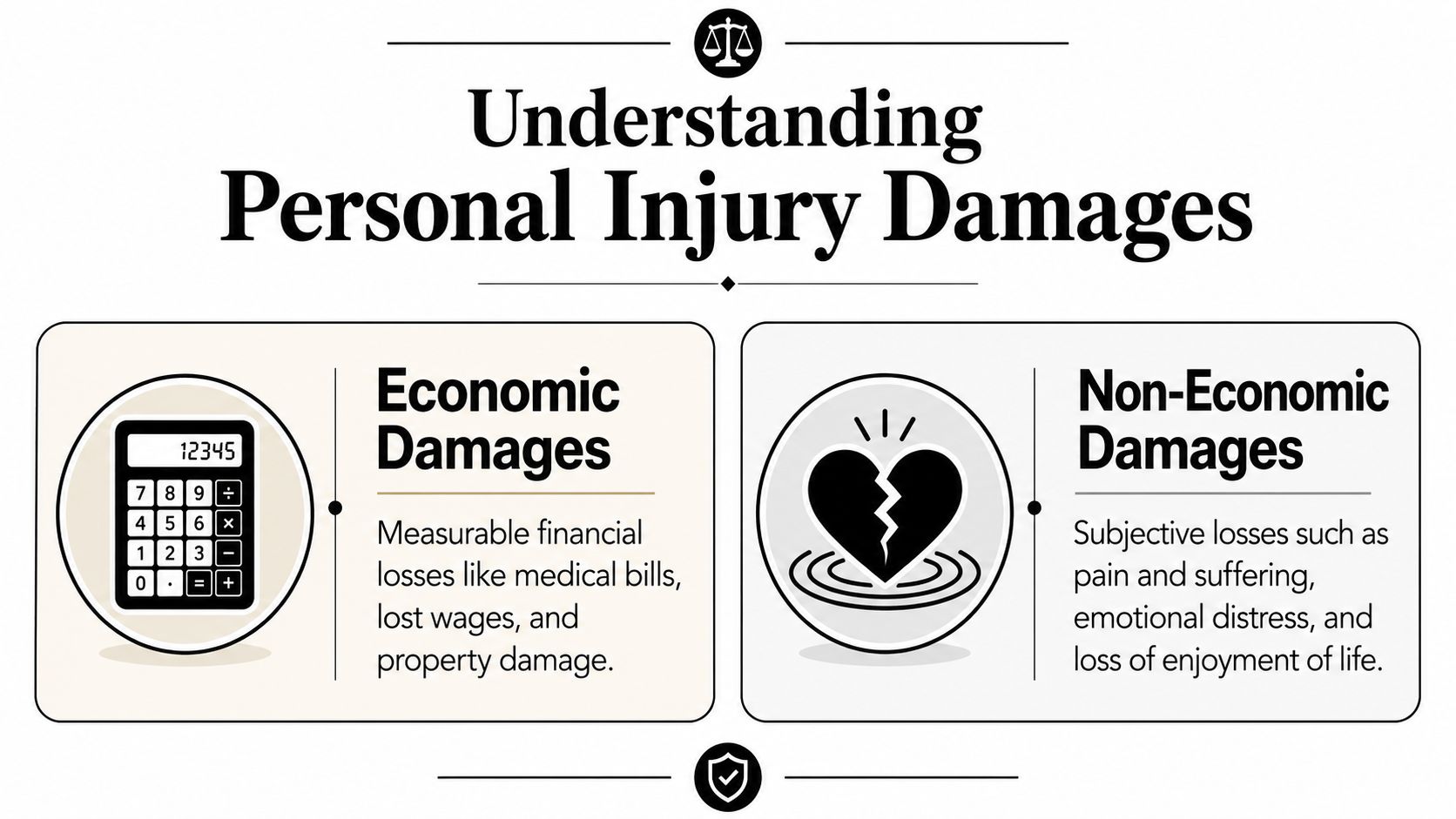 An infographic explaining the difference between economic and non-economic damages in a personal injury claim.